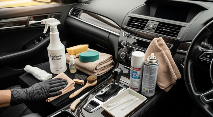 ابزار و مواد لازم برای تمیز کردن داشبورد ماشین